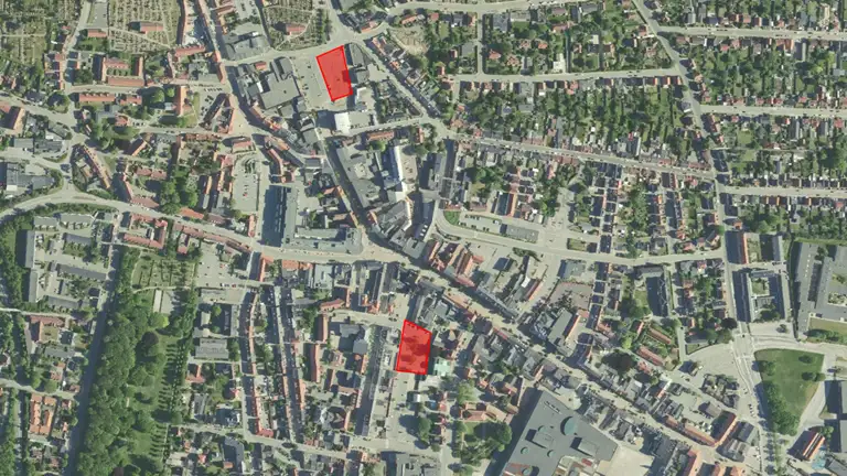 Kort over Hjørring Centrum med afspærrede p-pladser